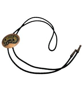 Vintage Western Copper Bucking Broncho Rodeo Horse Bolo Tie Necktie Necklace